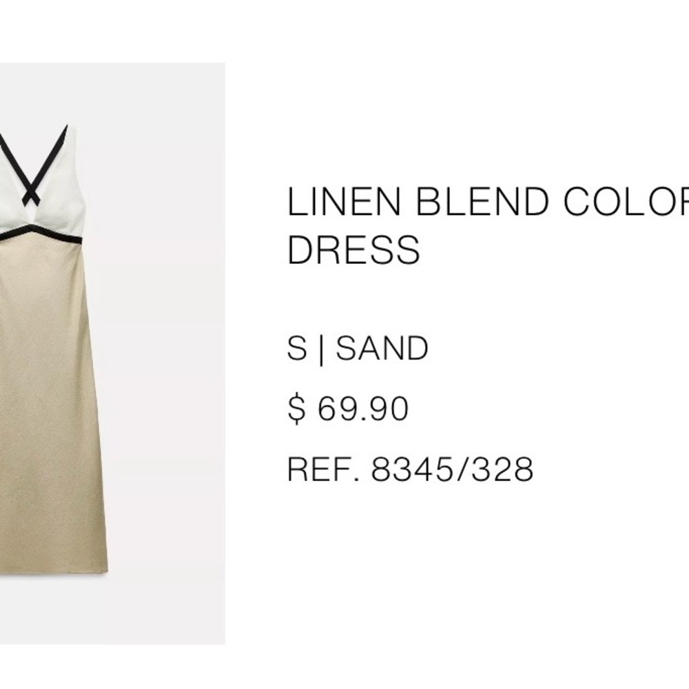 Zara Sand and Black Linen-Blend Midi Dress